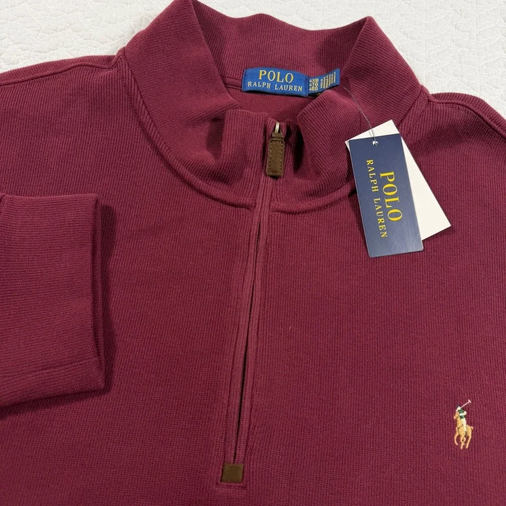 NWT Polo‎ Ralph Lauren Mens Burgundy 4XB 4TG Quarter Zip Long Sleeve Sweater